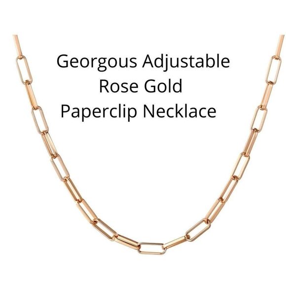 NEW Rose Gold Plated Paperclip Chain Necklace - Picture 1 of 8